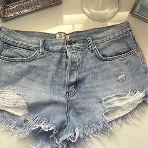 We The Free Light Blue Frayed Jean Shorts